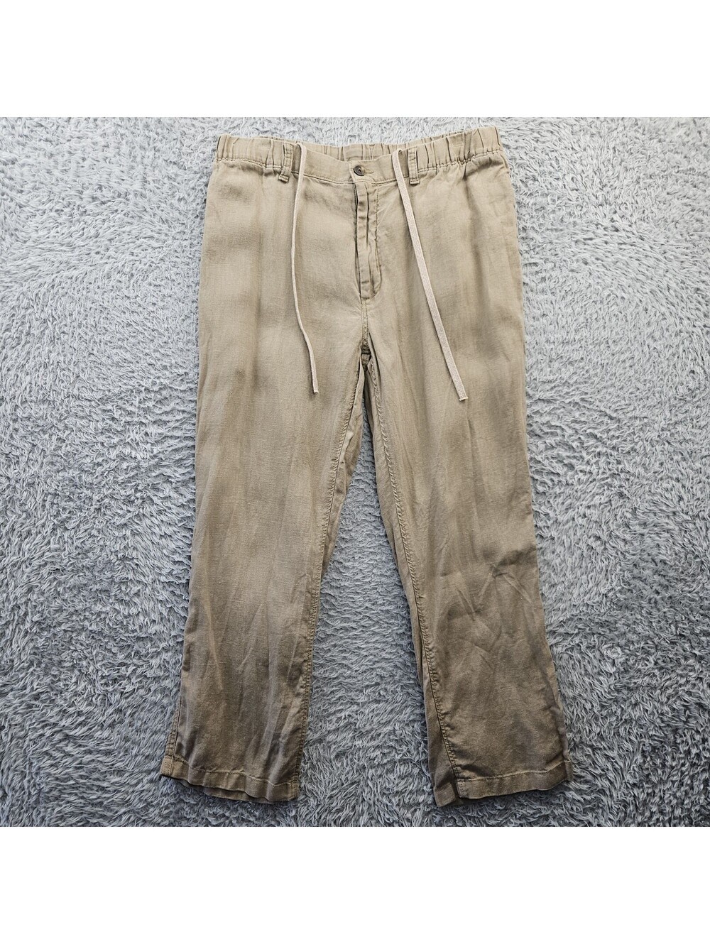 Caribbean Linen Pants Men 38x30 (Fits 34-38x28) Brown Drawstring Straight